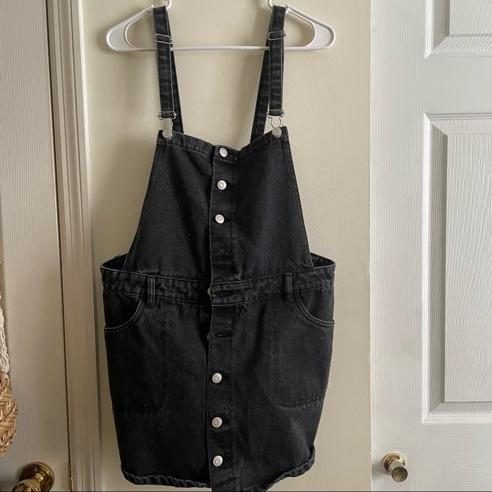 Black denim overall dress